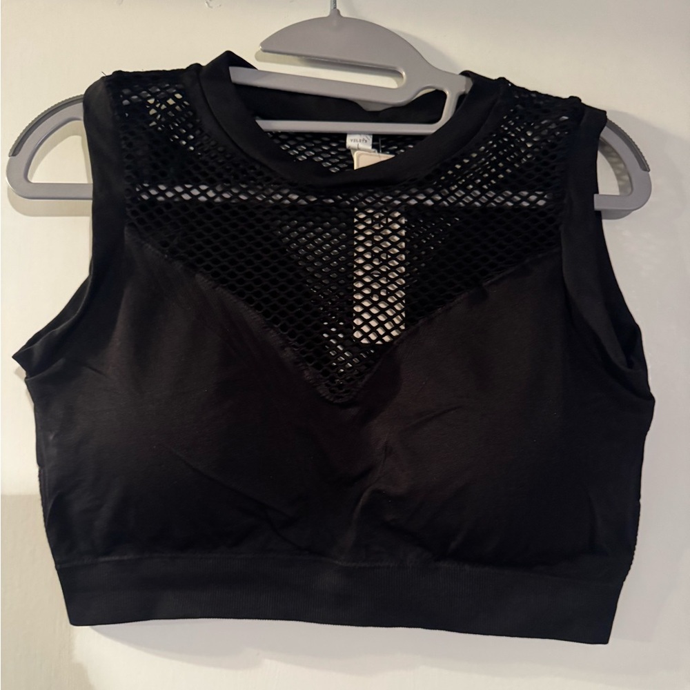 NWT Yelete Black Mesh Crop Top